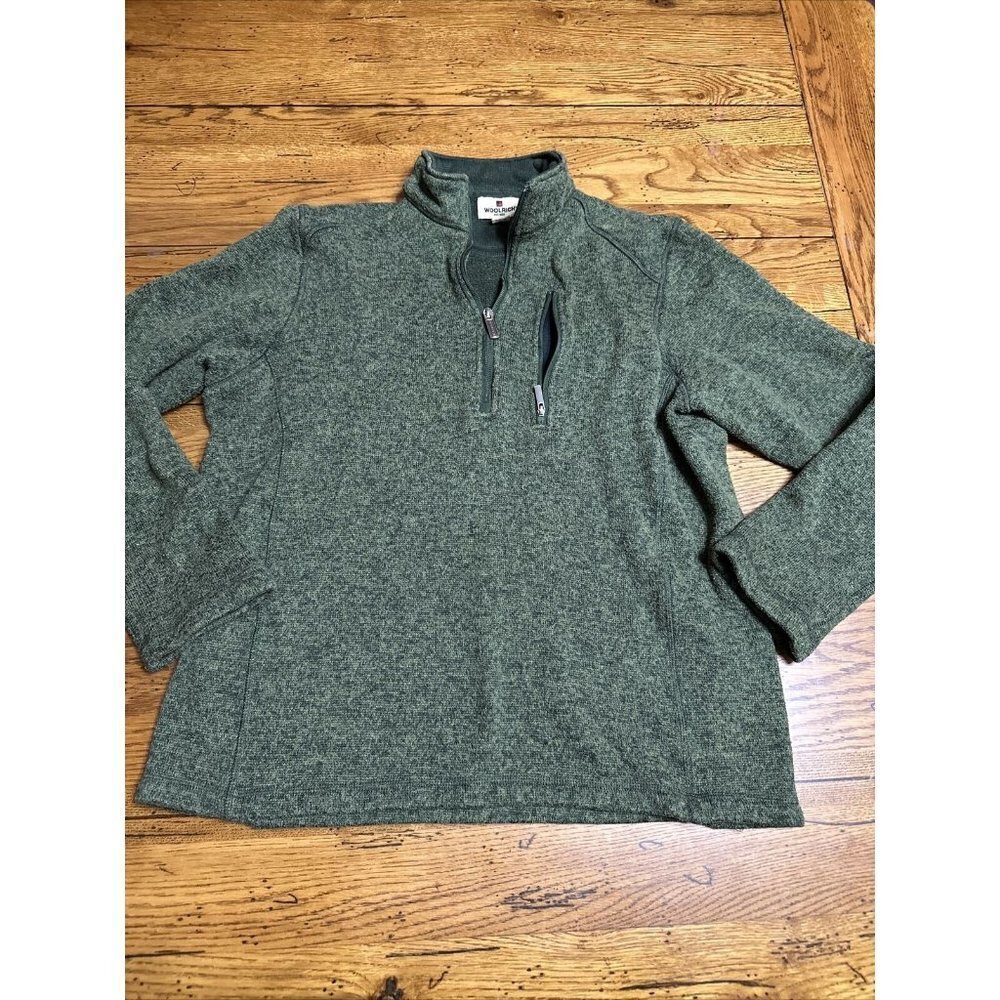WOOLRICH Sweater Men's Medium Green 1/4 Zip Pullover Poly Classic Sweatshirt